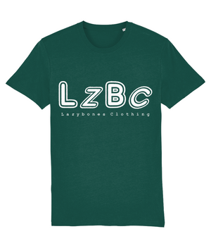 Big LZBC letters with smaller text saying Lazybones Clothing below it.