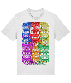 The Penniless Scoundrel T-shirt offers a dynamic blend of repetition and colour. Featuring six identical heads, each in a unique hue, arranged in a rounded oblong shape, this design plays with uniformity and diversity. The multicoloured palette adds a vibrant edge, making it visually striking while maintaining simplicity in form.

Made from 100% organic cotton and ethically produced, this T-shirt reflects a commitment to sustainability without compromising on artistic flair. This t-shirt colour is white.