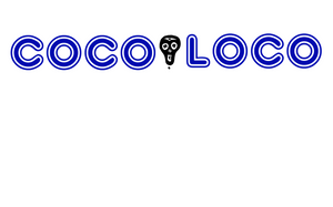 The words coco loco separated by the lazybones skull, the text is in blue and the skull in black. This the image that is printed onto the garment.