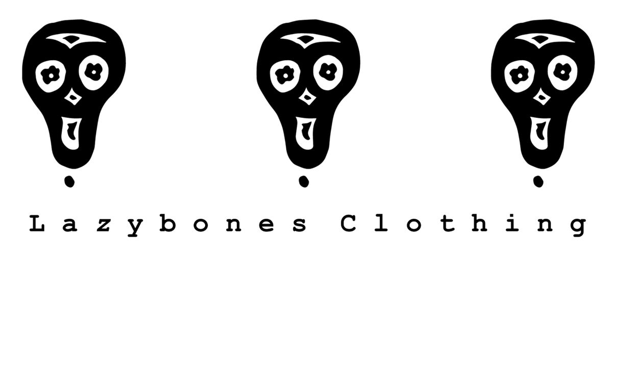 The famous lazybones skulls in triplet with Lazybones Clothing written below. This is the image that is printed onto the garments.