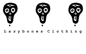 The famous lazybones skulls in triplet with Lazybones Clothing written below. This is the image that is printed onto the garments.